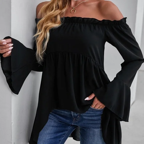 Boho Casual Off Shoulder Bell Sleeve Top - Picture 2 of 12
